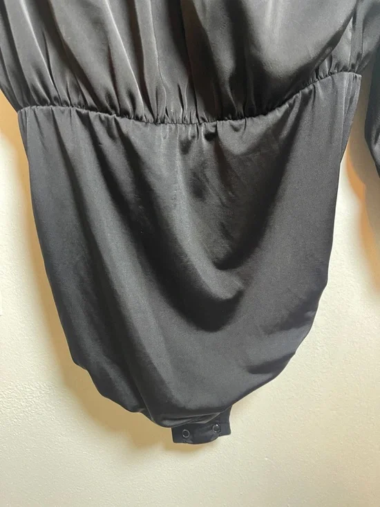 Lands' End Black Satin Surplice Bodysuit Top Size: 12 - Picture 5 of 14